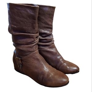 Stuart Weitzman Leather Mid Calf Moto Boots Size 6M